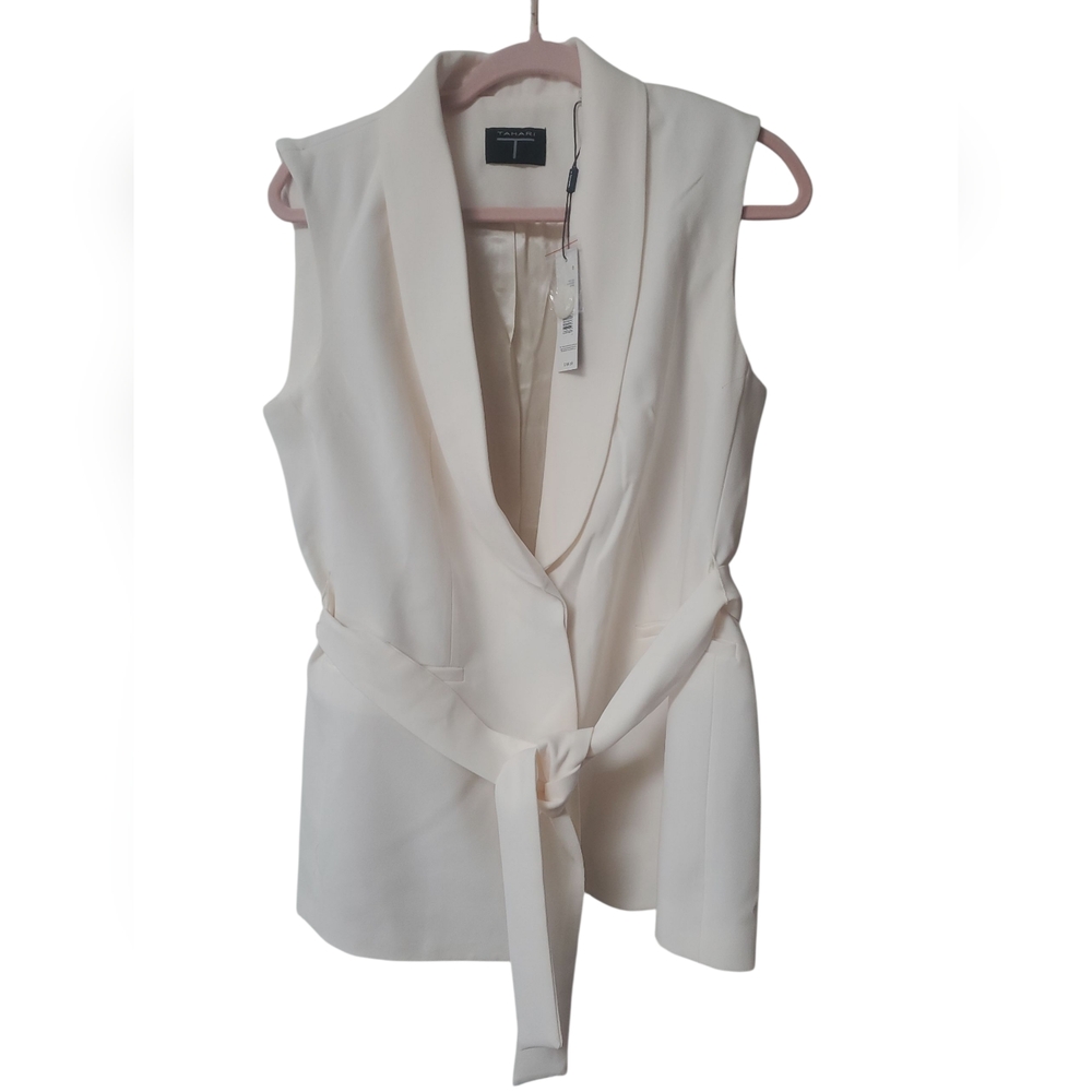 Tahari Ivory Sleeveless Tie-Waist Blouse